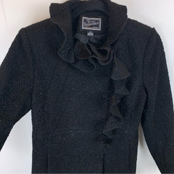 Rothschild Black Sparkly Faux Persian Lamb Ruffle Collar Girl's Coat  sz 14 - Picture 2 of 10